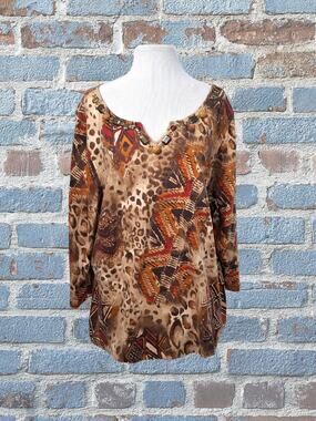 Ruby Rd Woman Plus Size 2X Ladies Top Long Sleeves Beaded Neckline